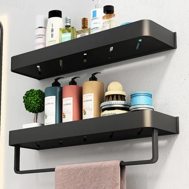 Shower Caddy Bathroom Shelves Wall Mounted Black Storage Organizer Rack Bathroom Kitchen Bathroom Hardware Pendant Bathroom Shelf Space Aluminum Shower Rack Corner Shelf Square Bath Shower Shelf