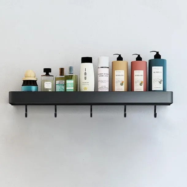 Shower Caddy Bathroom Shelves Wall Mounted Black Storage Organizer Rack Bathroom Kitchen Bathroom Hardware Pendant Bathroom Shelf Space Aluminum Shower Rack Corner Shelf Square Bath Shower Shelf