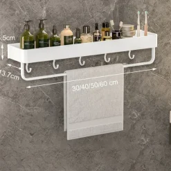 Shower Caddy Bathroom Shelves Wall Mounted White Storage Organizer Rack Bathroom Kitchen Bathroom Hardware Pendant Bathroom Shelf Space Aluminum Shower Rack Corner Shelf Square Bath Shower Shelf