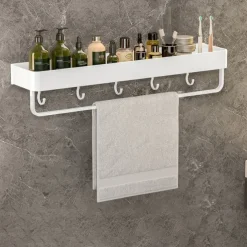 Shower Caddy Bathroom Shelves Wall Mounted White Storage Organizer Rack Bathroom Kitchen Bathroom Hardware Pendant Bathroom Shelf Space Aluminum Shower Rack Corner Shelf Square Bath Shower Shelf