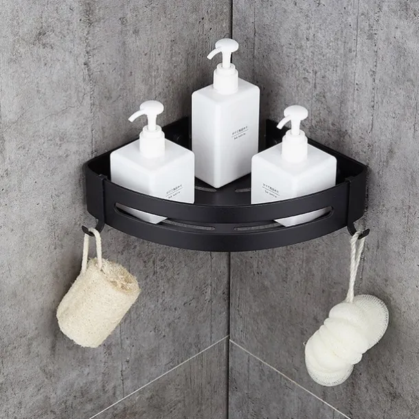 Shower Caddy Bathroom Shelf Space Aluminum Brushed Black and Silvery Wall Mount Triangle Shower Corner Storage Rack Bath Accessories Single Layer