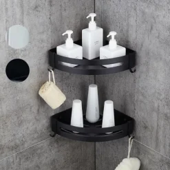 Shower Caddy Bathroom Shelf Space Aluminum Brushed Black and Silvery Wall Mount Triangle Shower Corner Storage Rack Bath Accessories Single Layer