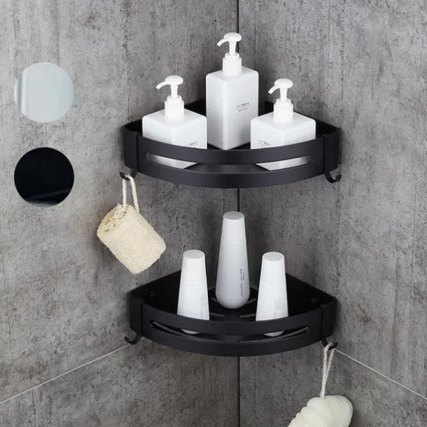 Shower Caddy Bathroom Shelf Space Aluminum Brushed Black and Silvery Wall Mount Triangle Shower Corner Storage Rack Bath Accessories Single Layer