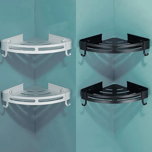 Shower Caddy Bathroom Shelf Space Aluminum Brushed Black and Silvery Wall Mount Triangle Shower Corner Storage Rack Bath Accessories Single Layer