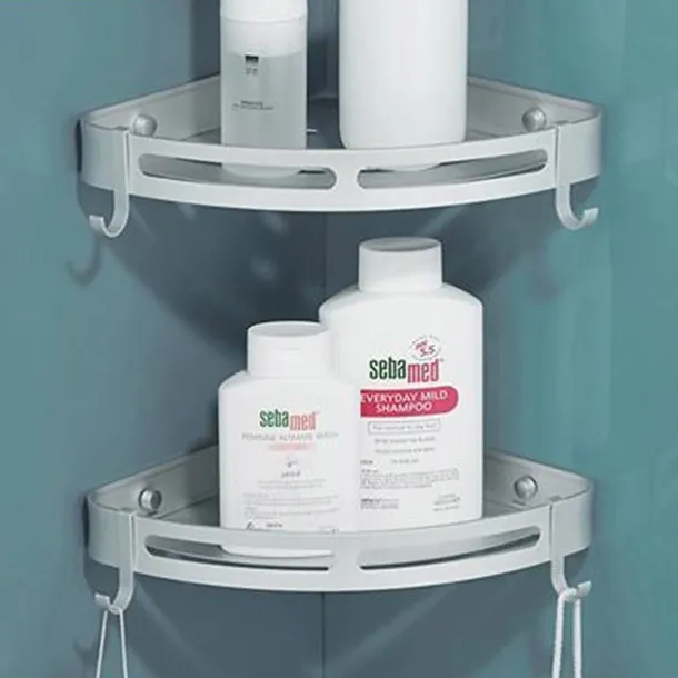 Shower Caddy Bathroom Shelf Space Aluminum Brushed Black and Silvery Wall Mount Triangle Shower Corner Storage Rack Bath Accessories Single Layer