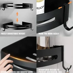 Shower Caddy Bathroom Shelf Space Aluminum Brushed Black and Silvery Wall Mount Triangle Shower Corner Storage Rack Bath Accessories Single Layer