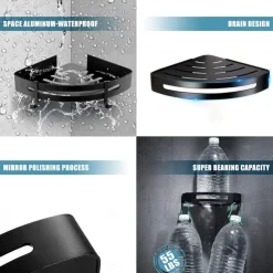 Shower Caddy Bathroom Shelf Space Aluminum Brushed Black and Silvery Wall Mount Triangle Shower Corner Storage Rack Bath Accessories Single Layer