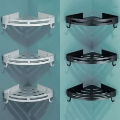 Shower Caddy Bathroom Shelf Space Aluminum Brushed Black and Silvery Wall Mount Triangle Shower Corner Storage Rack Bath Accessories Single Layer