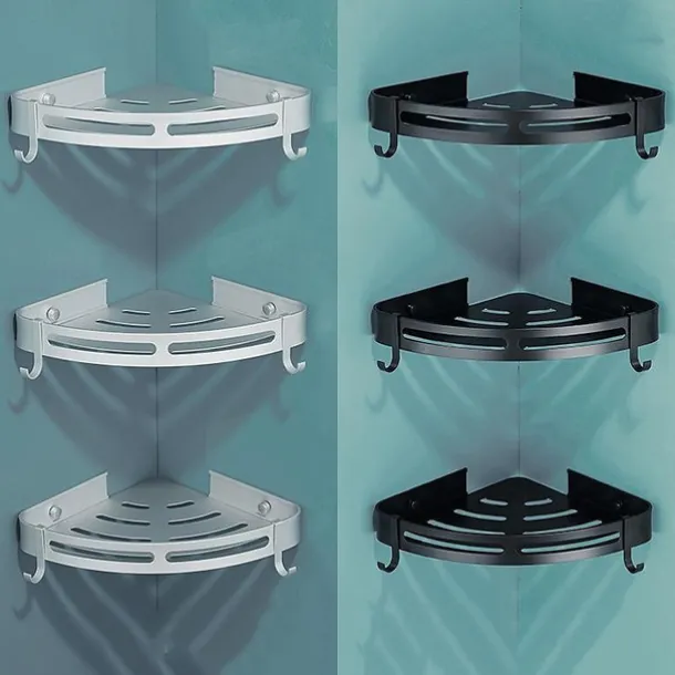 Shower Caddy Bathroom Shelf Space Aluminum Brushed Black and Silvery Wall Mount Triangle Shower Corner Storage Rack Bath Accessories Single Layer