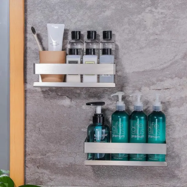 Shower Caddy Bathroom Shelf,Self-Adhesive Shower Shelf Stainless Steel Wall-mounted Punch-free Bathroom Storage For Bathroom,Kitchen(Brushed Nickel,Matte Black)