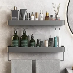 Shower Caddy Bathroom Shelves Wall Mounted Gun Grey Storage Organizer Rack Bathroom Kitchen Bathroom Hardware Pendant Bathroom Shelf Space Aluminum Shower Rack Corner Shelf Square Bath Shower Shelf