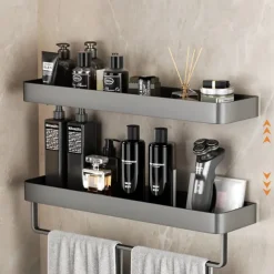 Shower Caddy Bathroom Shelves Wall Mounted Gun Grey Storage Organizer Rack Bathroom Kitchen Bathroom Hardware Pendant Bathroom Shelf Space Aluminum Shower Rack Corner Shelf Square Bath Shower Shelf