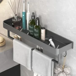 Shower Caddy Bathroom Shelves Wall Mounted Gun Grey Storage Organizer Rack Bathroom Kitchen Bathroom Hardware Pendant Bathroom Shelf Space Aluminum Shower Rack Corner Shelf Square Bath Shower Shelf