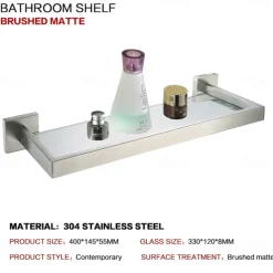 Shower Caddy Bathroom Shelf Adorable Creative Contemporary Modern Stainless Steel Tempered Glass Metal 1PC - Bathroom Wall Mounted