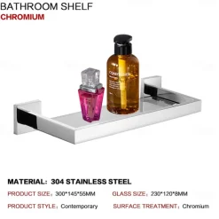 Shower Caddy Bathroom Shelf Adorable Creative Contemporary Modern Stainless Steel Tempered Glass Metal 1PC - Bathroom Wall Mounted