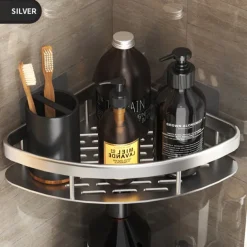 Shower Caddy Bathroom Triangle Basket Suction Cup Wall Type Space Aluminum Shower Room Triangle Non Perforated Toilet Corner Shelf