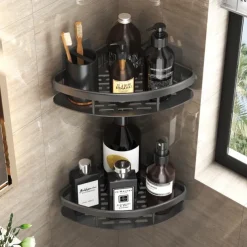 Shower Caddy Bathroom Triangle Basket Suction Cup Wall Type Space Aluminum Shower Room Triangle Non Perforated Toilet Corner Shelf