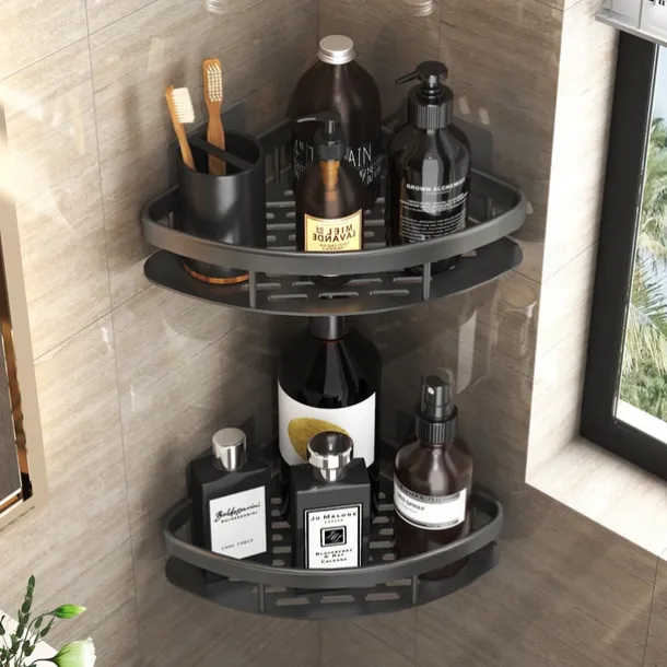 Shower Caddy Bathroom Triangle Basket Suction Cup Wall Type Space Aluminum Shower Room Triangle Non Perforated Toilet Corner Shelf