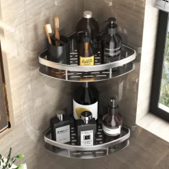 Shower Caddy Bathroom Triangle Basket Suction Cup Wall Type Space Aluminum Shower Room Triangle Non Perforated Toilet Corner Shelf