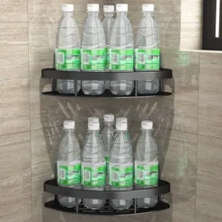 Shower Caddy Bathroom Triangle Basket Suction Cup Wall Type Space Aluminum Shower Room Triangle Non Perforated Toilet Corner Shelf