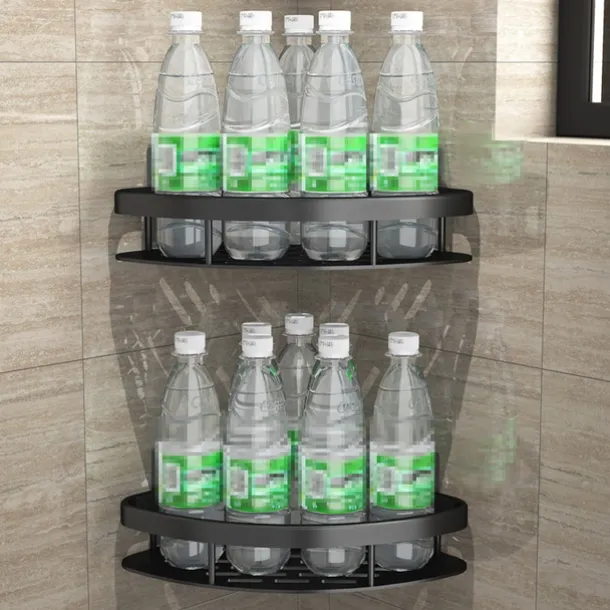 Shower Caddy Bathroom Triangle Basket Suction Cup Wall Type Space Aluminum Shower Room Triangle Non Perforated Toilet Corner Shelf