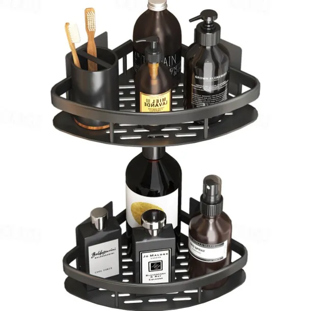 Shower Caddy Bathroom Triangle Basket Suction Cup Wall Type Space Aluminum Shower Room Triangle Non Perforated Toilet Corner Shelf