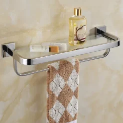 Shower Caddy 8mm Tempered Glass Toilet Shelf Bathroom Cosmetics Toiletries Storage Layer Shelf Thickened 304 Stainless Steel Mirror Bright Light Color, Various Specifications Are Available