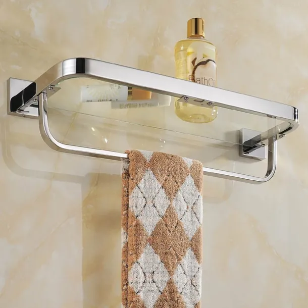 Shower Caddy 8mm Tempered Glass Toilet Shelf Bathroom Cosmetics Toiletries Storage Layer Shelf Thickened 304 Stainless Steel Mirror Bright Light Color, Various Specifications Are Available