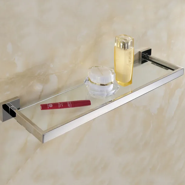 Shower Caddy 8mm Tempered Glass Toilet Shelf Bathroom Cosmetics Toiletries Storage Layer Shelf Thickened 304 Stainless Steel Mirror Bright Light Color, Various Specifications Are Available