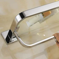 Shower Caddy 8mm Tempered Glass Toilet Shelf Bathroom Cosmetics Toiletries Storage Layer Shelf Thickened 304 Stainless Steel Mirror Bright Light Color, Various Specifications Are Available