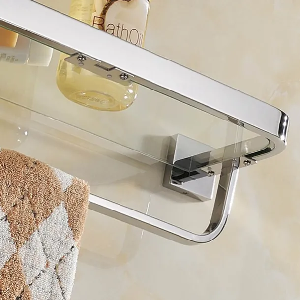 Shower Caddy 8mm Tempered Glass Toilet Shelf Bathroom Cosmetics Toiletries Storage Layer Shelf Thickened 304 Stainless Steel Mirror Bright Light Color, Various Specifications Are Available