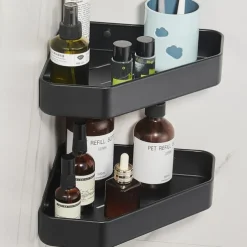 Shower Caddy 2pcs Shower Shelf Adhesive Shower Rack Corner Shower Shelves No Drilling Wall Mounted Space Aluminum for Bathroom