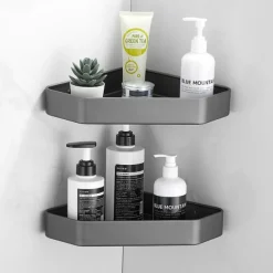 Shower Caddy 2pcs Shower Shelf Adhesive Shower Rack Corner Shower Shelves No Drilling Wall Mounted Space Aluminum for Bathroom