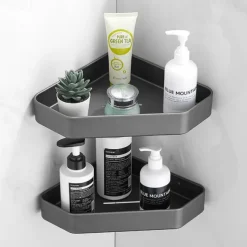 Shower Caddy 2pcs Shower Shelf Adhesive Shower Rack Corner Shower Shelves No Drilling Wall Mounted Space Aluminum for Bathroom