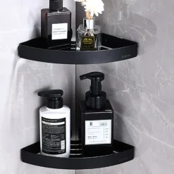 Shower Caddy Shower Shelf Corner,Stainless Steel Shower Shelves Wall Mounted Shower Caddy Storage Basket Bathroom Kitchen Organizer, 2 Tier(Black/Silver)