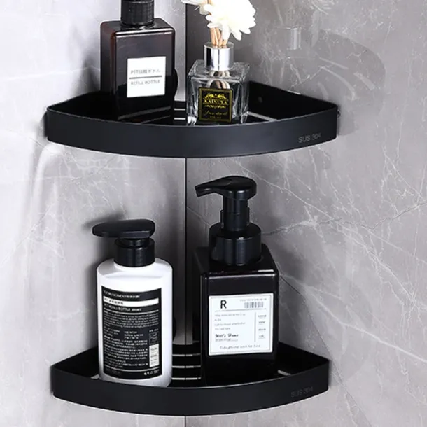 Shower Caddy Shower Shelf Corner,Stainless Steel Shower Shelves Wall Mounted Shower Caddy Storage Basket Bathroom Kitchen Organizer, 2 Tier(Black/Silver)