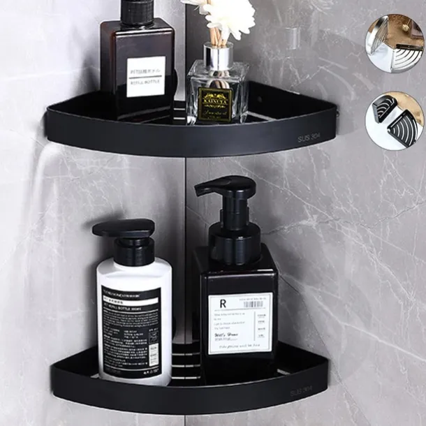 Shower Caddy Shower Shelf Corner,Stainless Steel Shower Shelves Wall Mounted Shower Caddy Storage Basket Bathroom Kitchen Organizer, 2 Tier(Black/Silver)