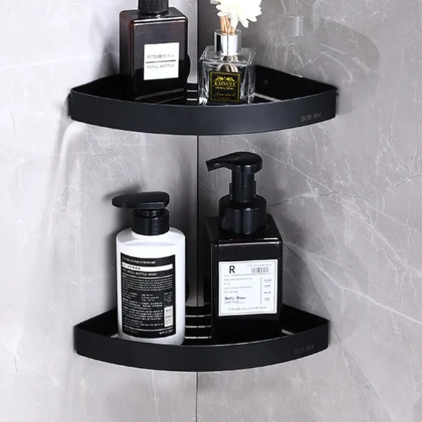 Shower Caddy Shower Shelf Corner,Stainless Steel Shower Shelves Wall Mounted Shower Caddy Storage Basket Bathroom Kitchen Organizer, 2 Tier(Black/Silver)