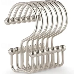 Shower Curtain Hooks, 12 Pcs Shower Curtain Rings, Durable Rust Proof Black Shower Curtain Hooks, Shower Rings for Curtain, Double Glide Shower Curtain Hooks for Shower Curtain Rods