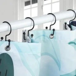 Shower Curtain Hooks, 12 Pcs Shower Curtain Rings, Durable Rust Proof Black Shower Curtain Hooks, Shower Rings for Curtain, Double Glide Shower Curtain Hooks for Shower Curtain Rods