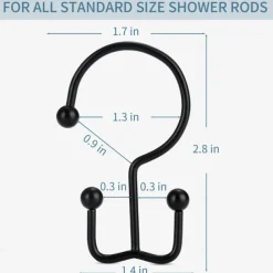 Shower Curtain Hooks, 12 Pcs Shower Curtain Rings, Durable Rust Proof Black Shower Curtain Hooks, Shower Rings for Curtain, Double Glide Shower Curtain Hooks for Shower Curtain Rods