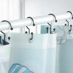 Shower Curtain Hooks, 12 Pcs Shower Curtain Rings, Durable Rust Proof Black Shower Curtain Hooks, Shower Rings for Curtain, Double Glide Shower Curtain Hooks for Shower Curtain Rods