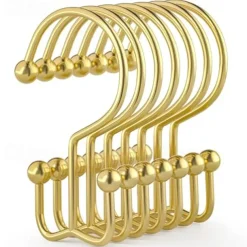 Shower Curtain Hooks, 12 Pcs Shower Curtain Rings, Durable Rust Proof Black Shower Curtain Hooks, Shower Rings for Curtain, Double Glide Shower Curtain Hooks for Shower Curtain Rods