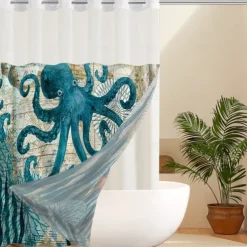 Shower Curtain Set with Snap-in Liner and Sheer Window 180cm*180cm(70