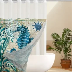 Shower Curtain Set with Snap-in Liner and Sheer Window 180cm*180cm(70