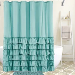 Shower Curtain Sets with Rugs Pinched Pleat Farmhouse Shower Curtain Elegant Decor Set with 12 Hooks for Bathroom Standard Dark Grey Blue White