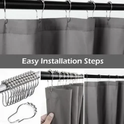 Shower Curtain Sets with Rugs Pinched Pleat Farmhouse Shower Curtain Elegant Decor Set with 12 Hooks for Bathroom Standard Dark Grey Blue White