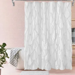 Shower Curtain Sets with Rugs Pinched Pleat Farmhouse Shower Curtain Elegant Decor Set with 12 Hooks for Bathroom Standard Dark Grey Blue White