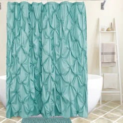 Shower Curtain Sets with Rugs Pinched Pleat Farmhouse Shower Curtain Elegant Decor Set with 12 Hooks for Bathroom Standard Dark Grey Blue White