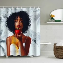 Shower Curtain with 12 Hooks 180cm*180cm(70"*70") Polyester Washable Waterproof Pattern Bathroom Bathtub Decor African Women